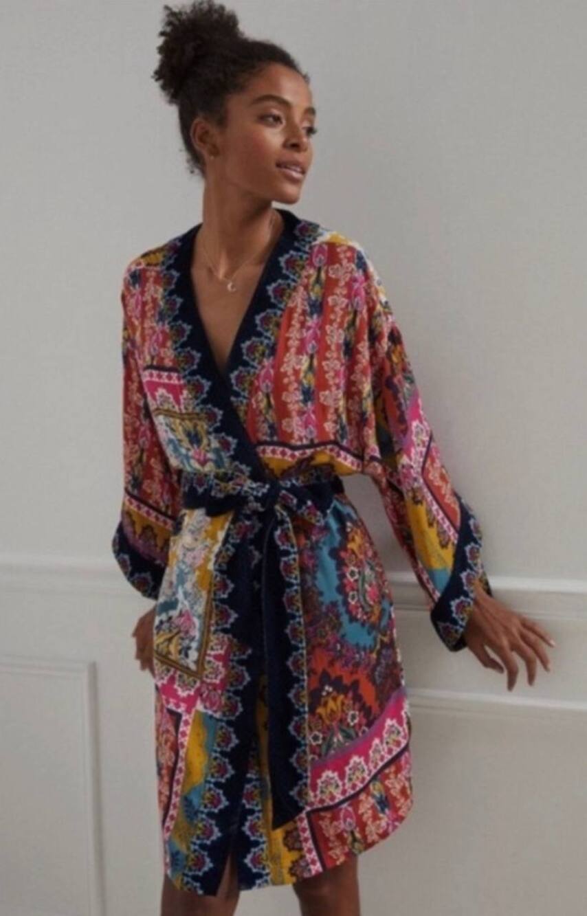 Anthropologie Zadie Velvet Trim Robe Kimono Size XS/S with pockets